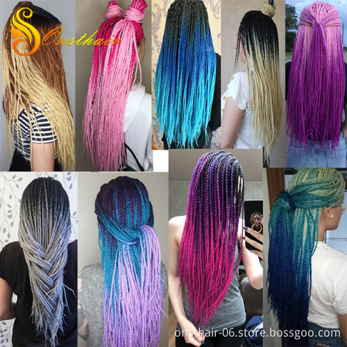 ONST hair Ombre Senegalese Twist Hair Crochet braids 24 inch 30 Roots/pack Synthetic Braiding Hair for Women grey,blue,pink,bro